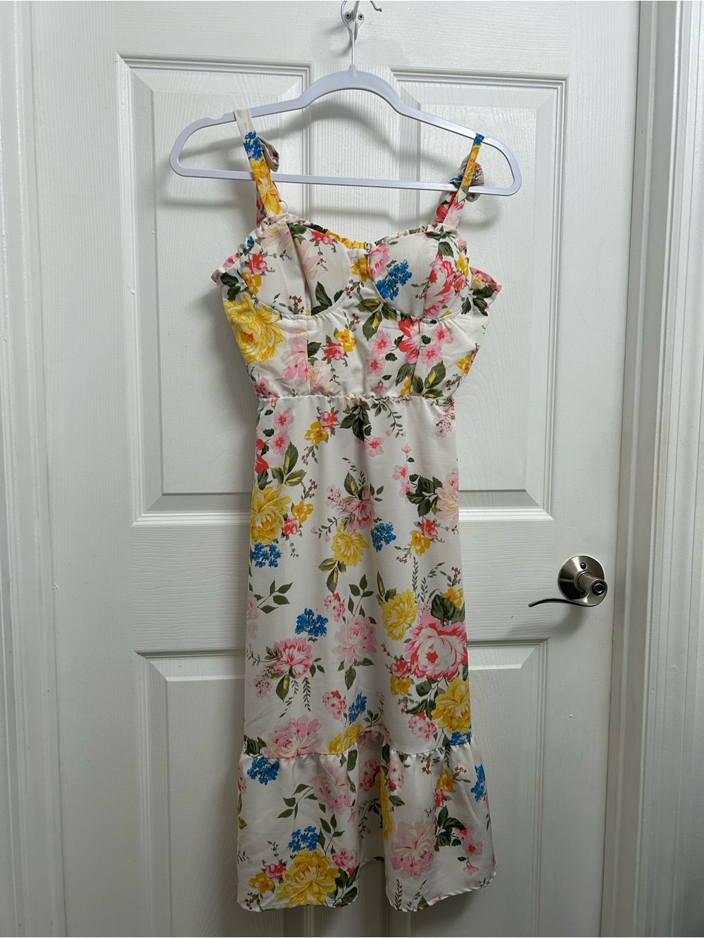 Lily Rose Cream Floral Sundress with Pink, Yellow & Blue Blooms